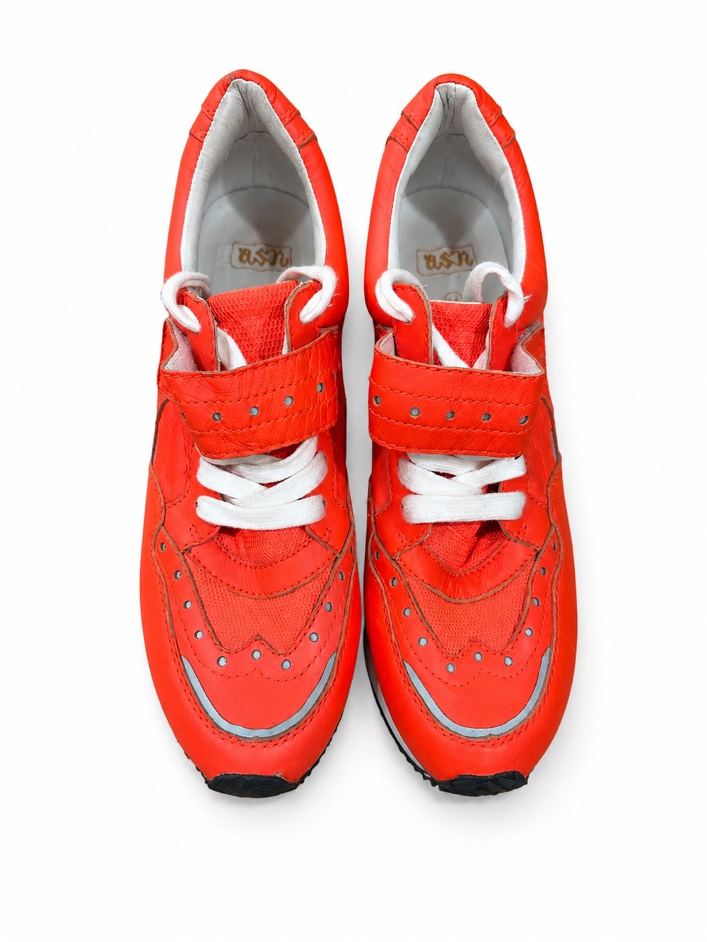 ASH Women’s EU 40 Neon Orange Leather Hidden Wedge Sneakers Hook & Loop